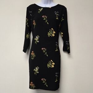 H&M Shift Floral Black Dress 12